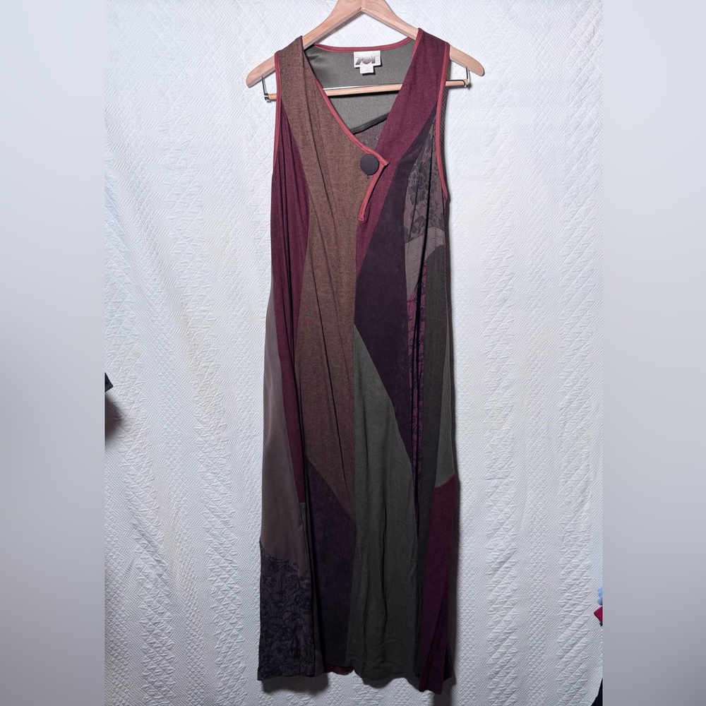 Vintage Zoe California Patchwork Wool Rayon blend Grunge Maxi Dress large